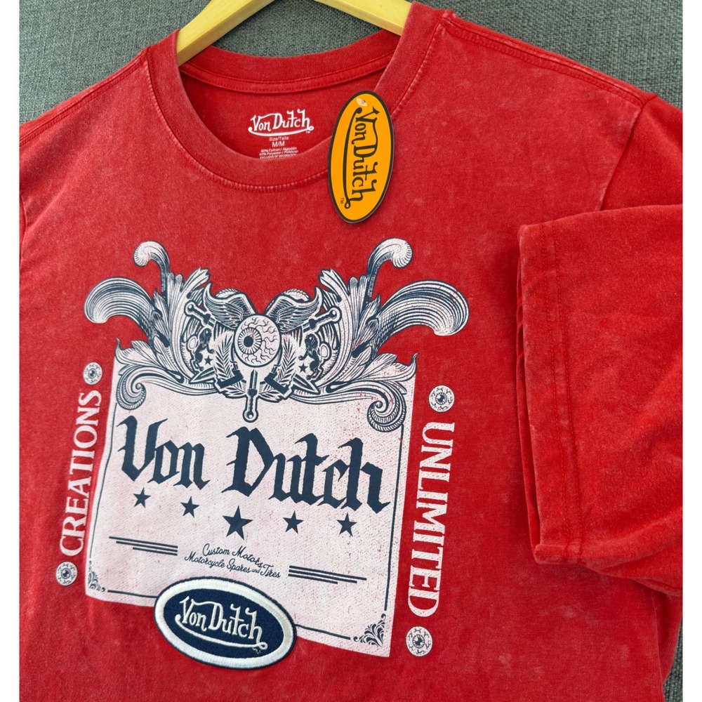 Von Dutch Mens Red Mineral Wash Graphic T-Shirt Creations Unlimited Medium NWT
